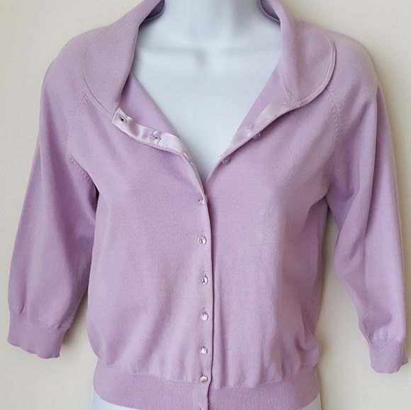 Unknown Sweaters - Cardigan Lavender Girly Feminine Retro 3/4 Sleeve Size Small